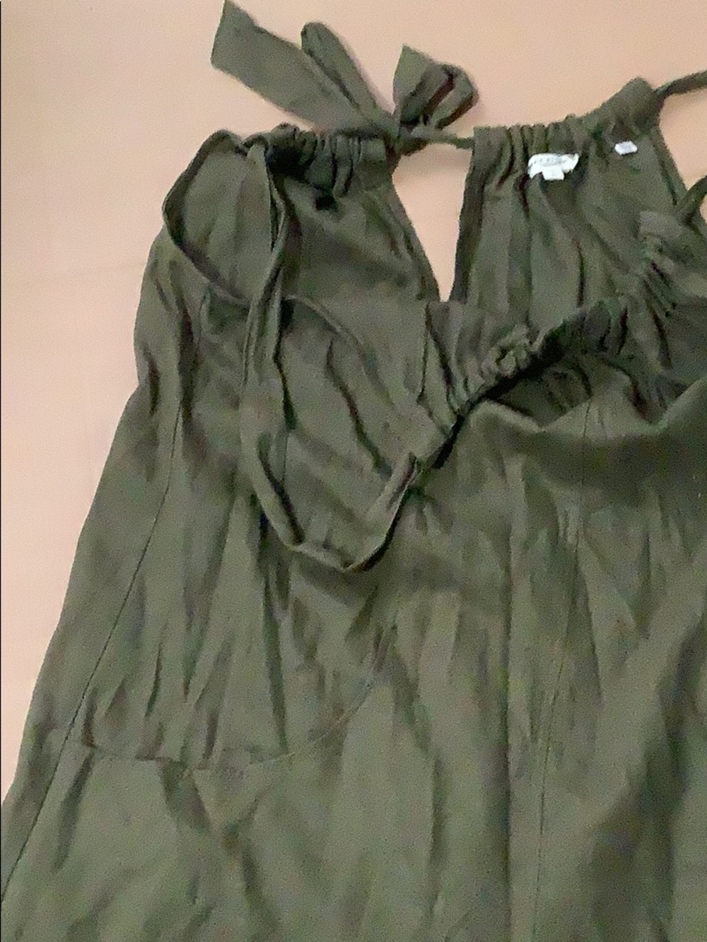 max studio green linen blend wide leg jumpsuit